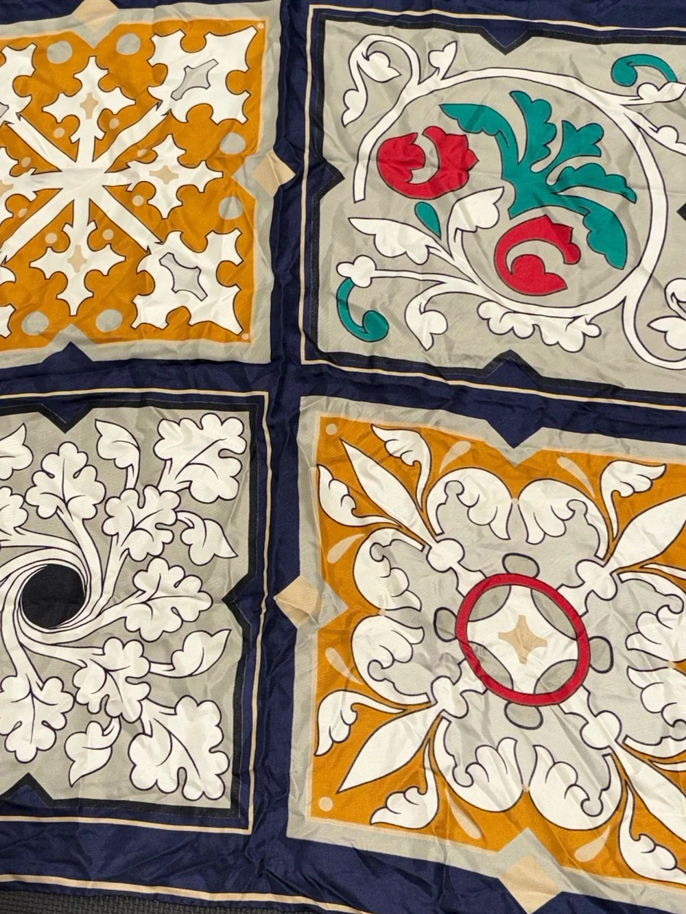 Dior Navy, Gold & Multicolor Printed Silk Square Scarf
